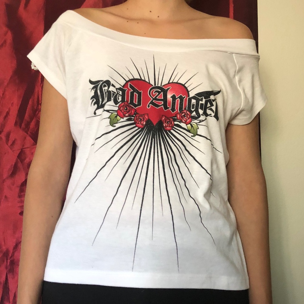 off shoulder ‘bad angel’ white top